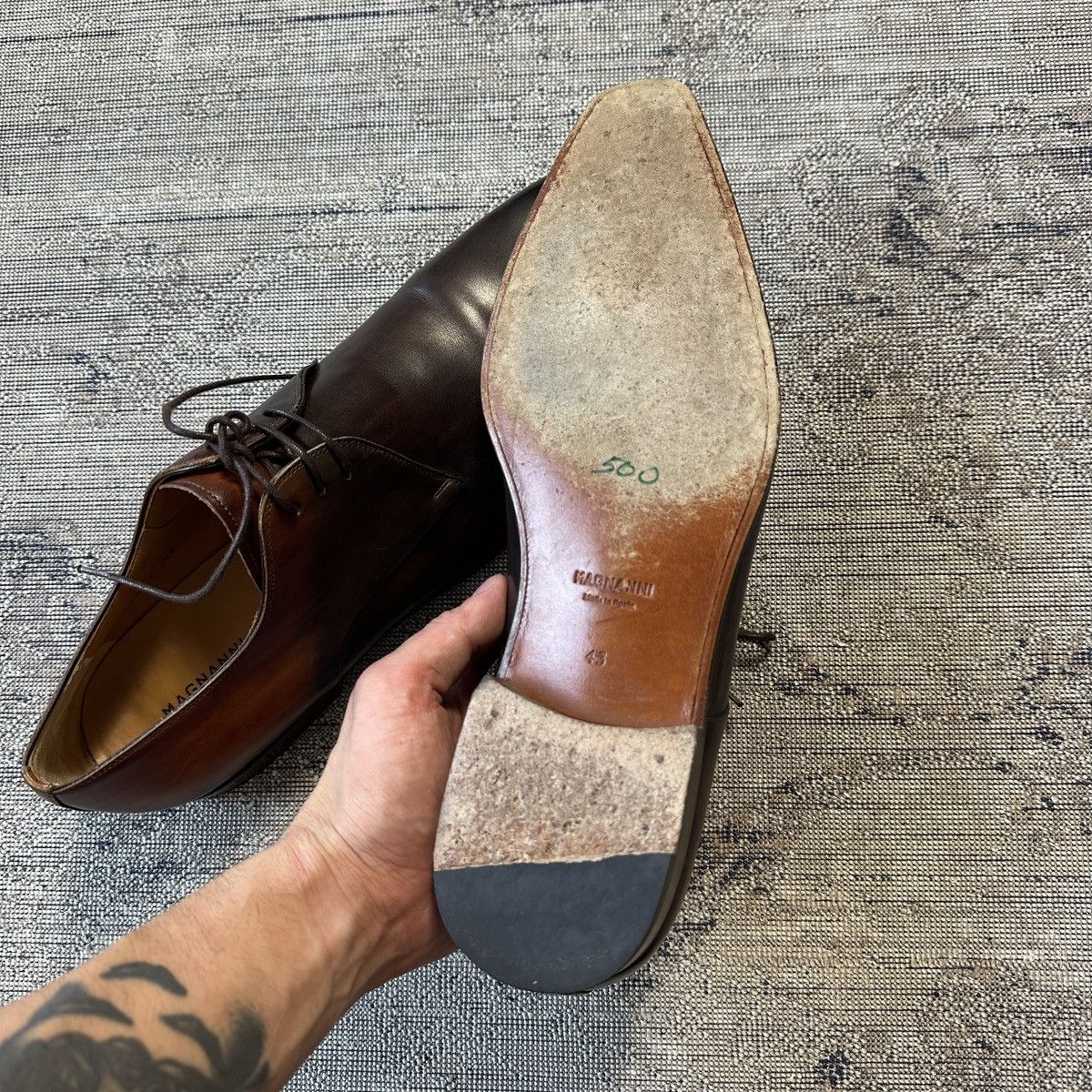Handmade Magnanni Jakoby Tobaco Color Leather Shoes Size US 10 / EU 43 - 9 Thumbnail