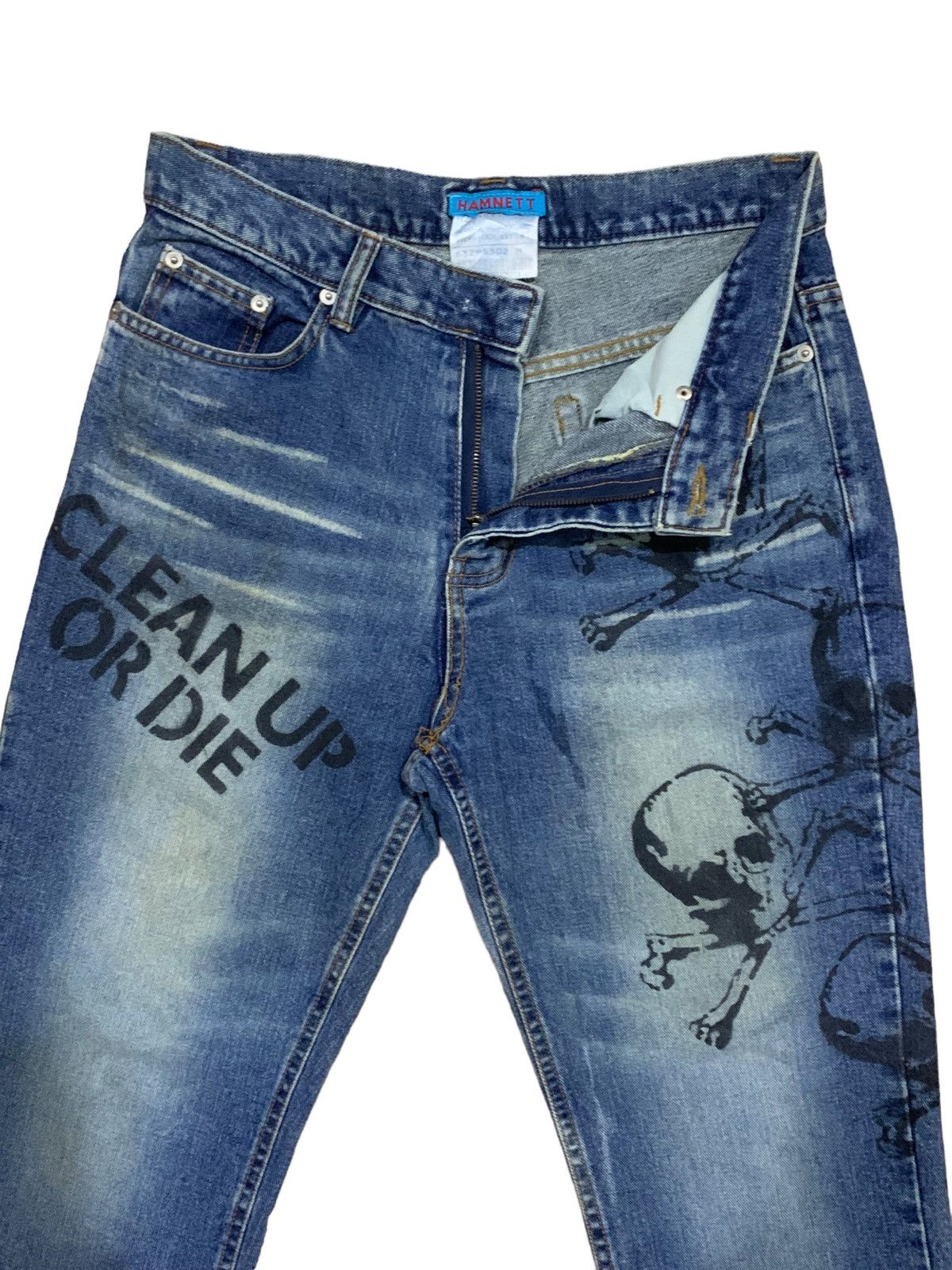 If Six Was Nine × Le Grande Bleu (L.G.B.) × Who Decides War Katharine Hamnett Clean Up Or Die Punk Jeans Size US 31 - 5 Thumbnail