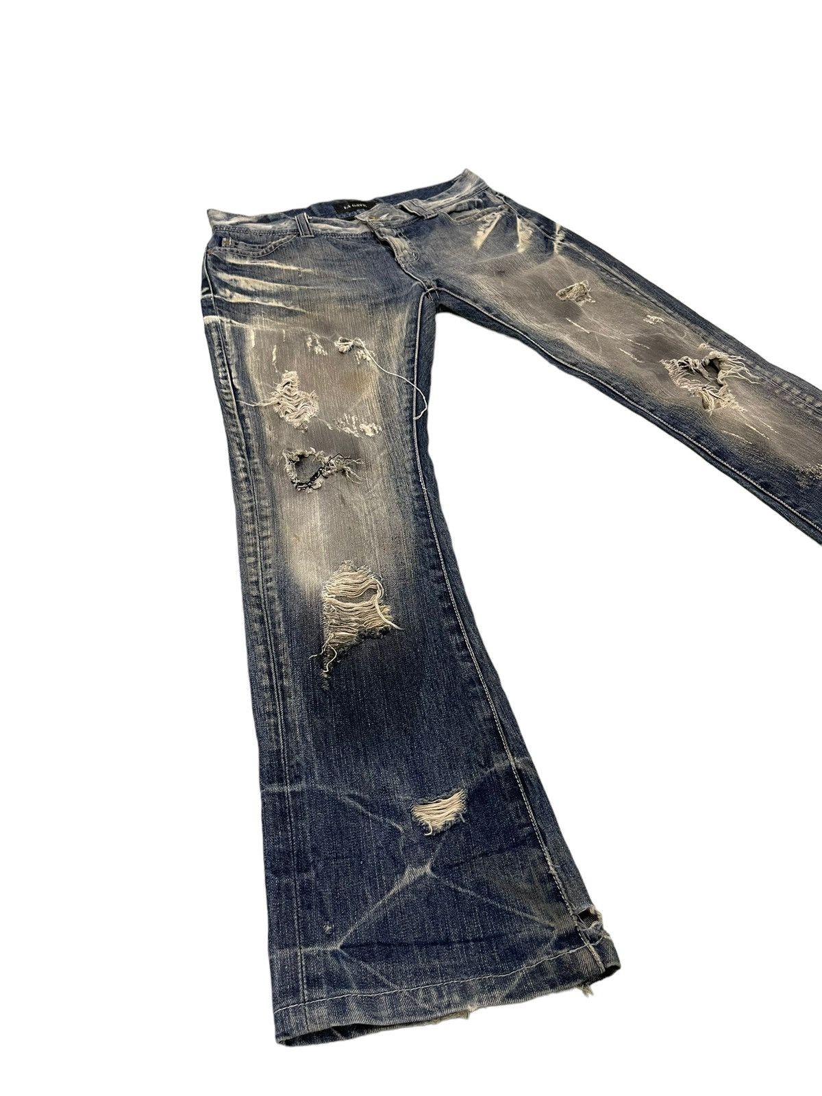 image of Hype Flare Jeans La Gate Distress Low Rise Boot Cut 59 in Blue, Men's (Size 30)