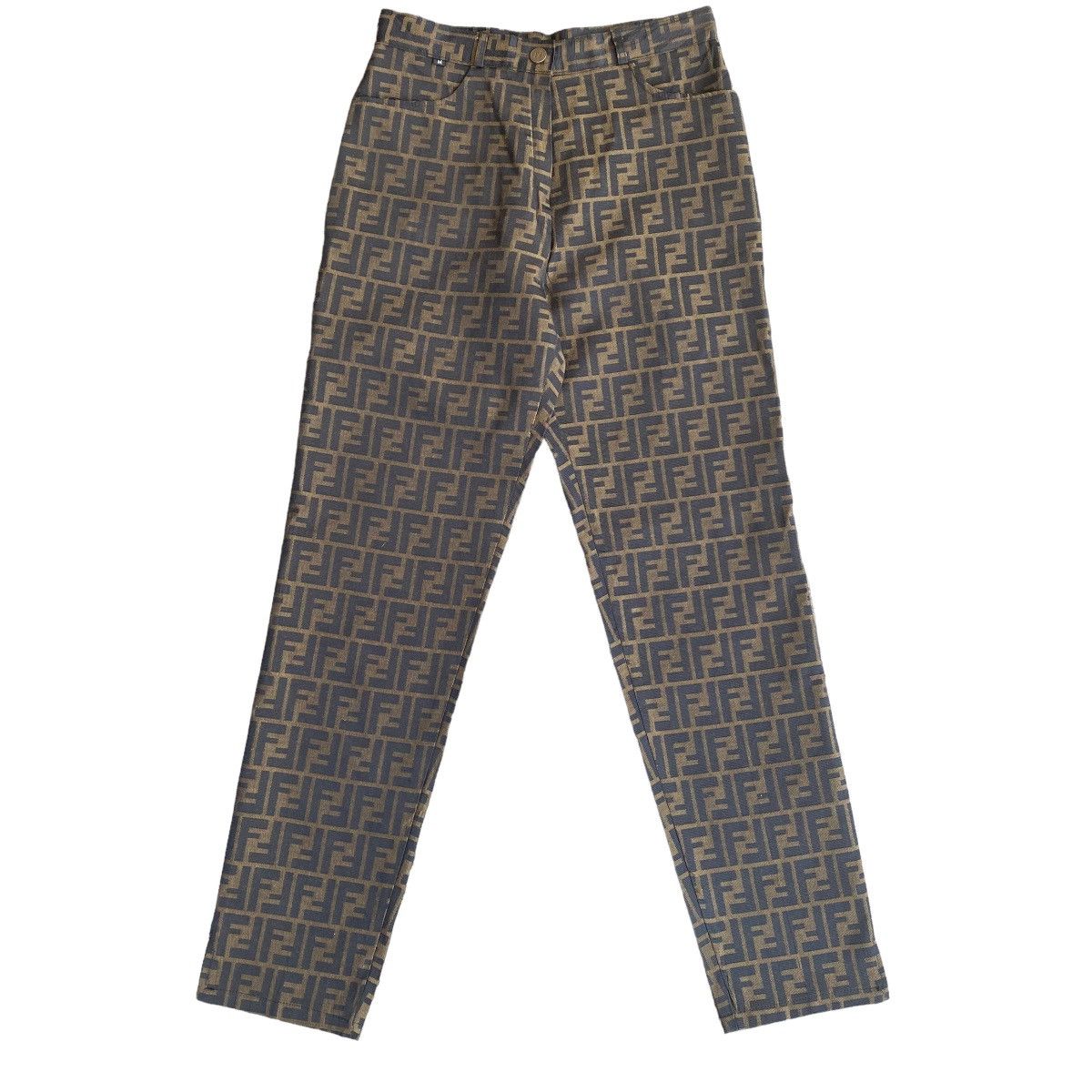 image of Vintage Fendi Zucca Monogram Pants in Black/Gold, Women's (Size 26)