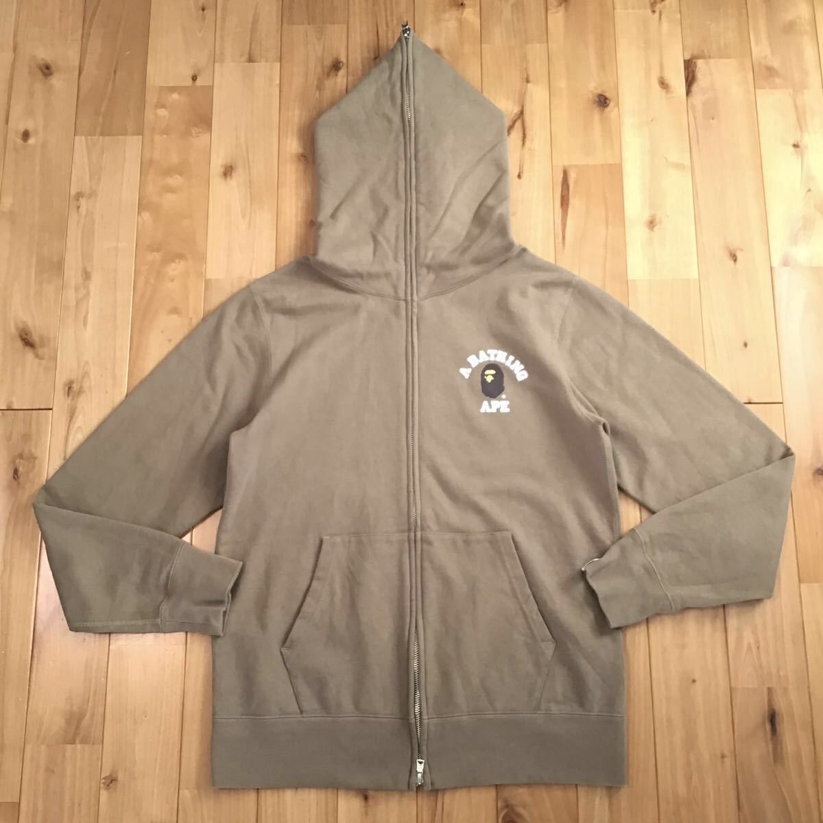 Bape BAPE College logo full zip hoodie beige a bathing ape Size US L / EU 52-54 / 3 - 1 Thumbnail