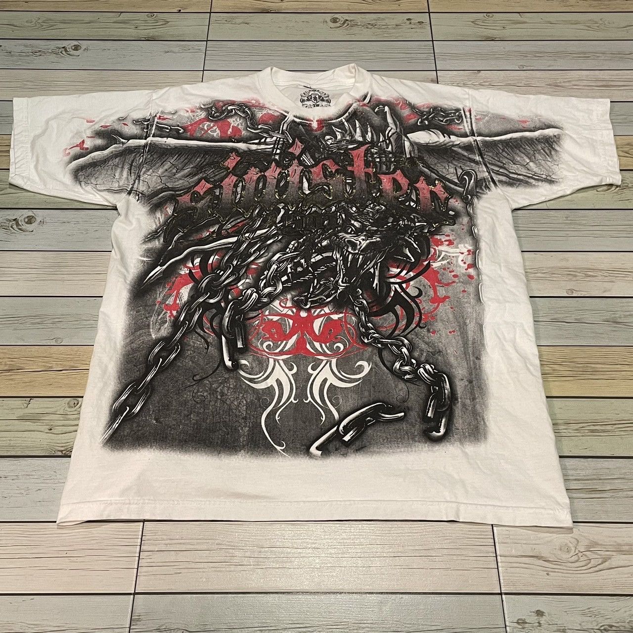 Rare Wings Cross Tee Y2K Affliction Style