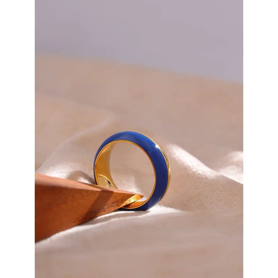 Jewelry Creative Blue Enamel Ring Size ONE SIZE - 2 Thumbnail