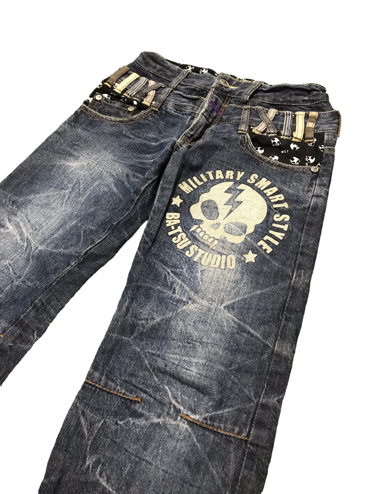 🔥BEST OFFER🔥 Batsu Studio Double Waist Skull Denim Jeans