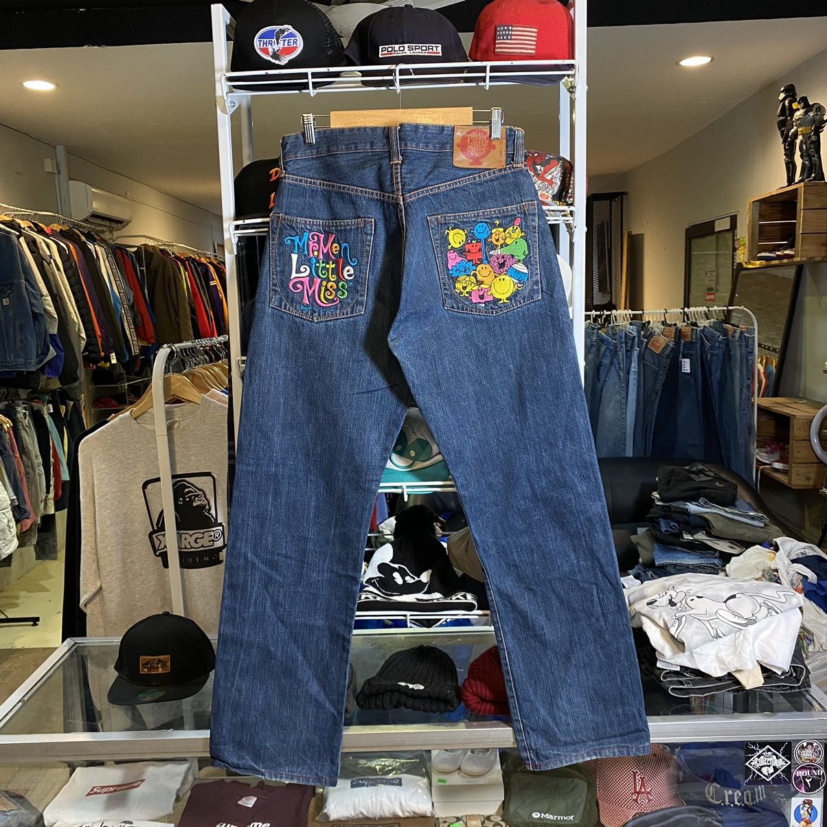 Japanese Brand Mr. Men little Miss embroidered pocket japan denim Size US 34 / EU 50 - 1 Thumbnail