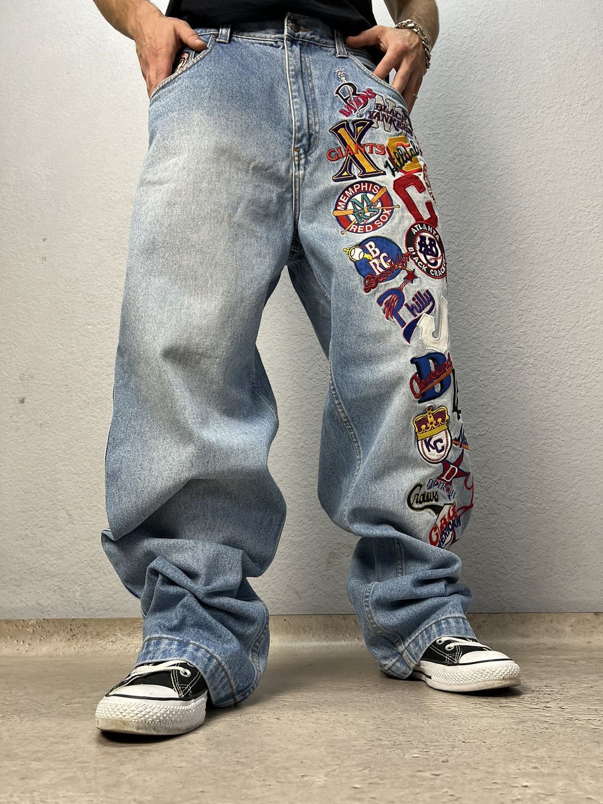 Vintage Vintage Negro League Baseball Patchwork Baggy jeans pants | Grailed