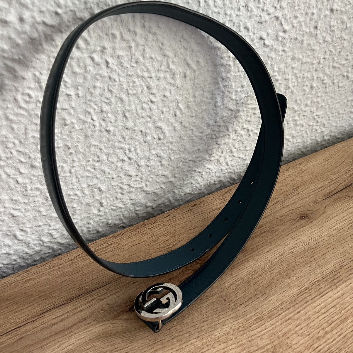 Gucci Gucci GG Patent Navy Leather Belt Silver Logo Retro Y2K Size ONE SIZE - 8 Thumbnail