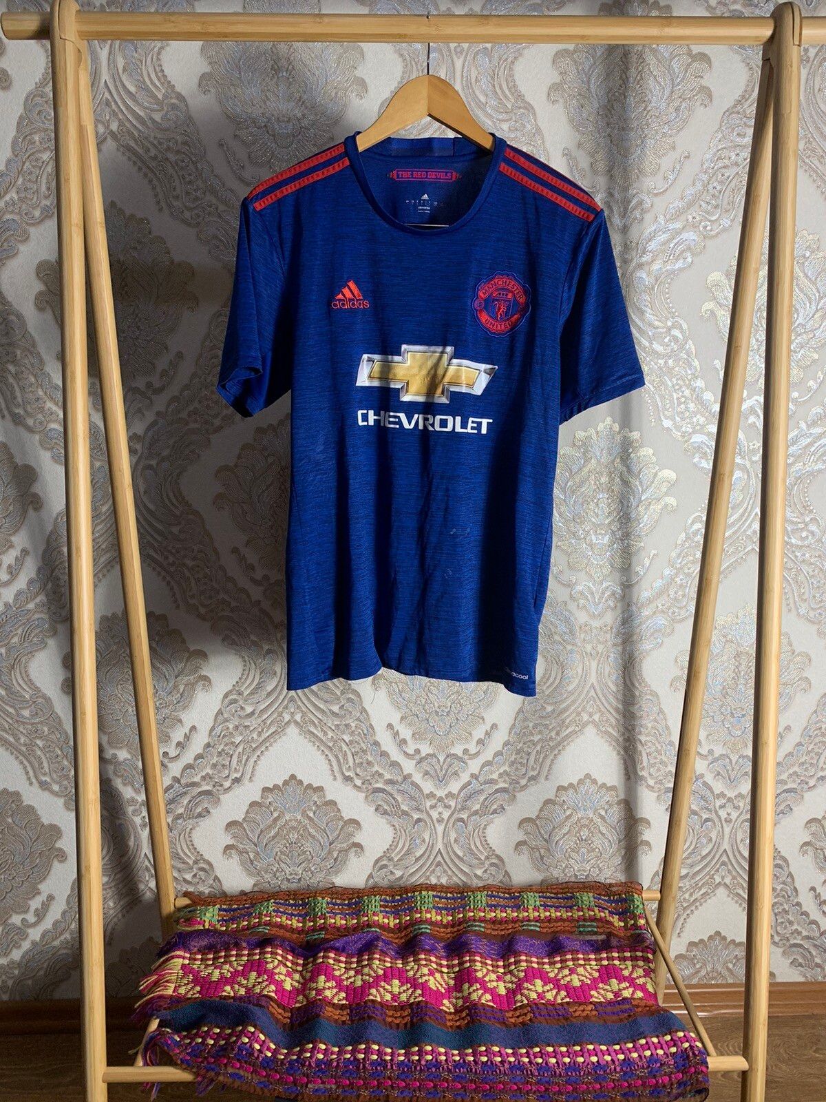 Pre-owned Adidas X Manchester United Vintage Manchester United Soccer Jersey 2016/17 Y2k Drill In Blue
