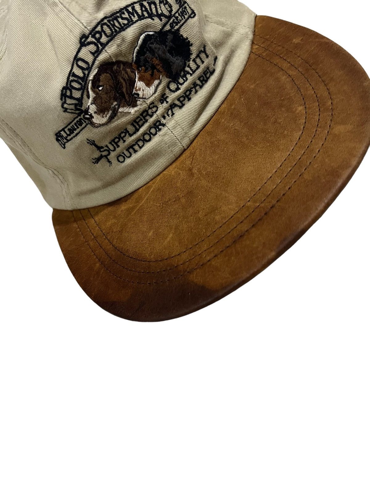 Lo Life RARE🔥80s Polo Sportsman Two Dogs Leather Brim Full Cap Hat Size ONE SIZE - 4 Thumbnail