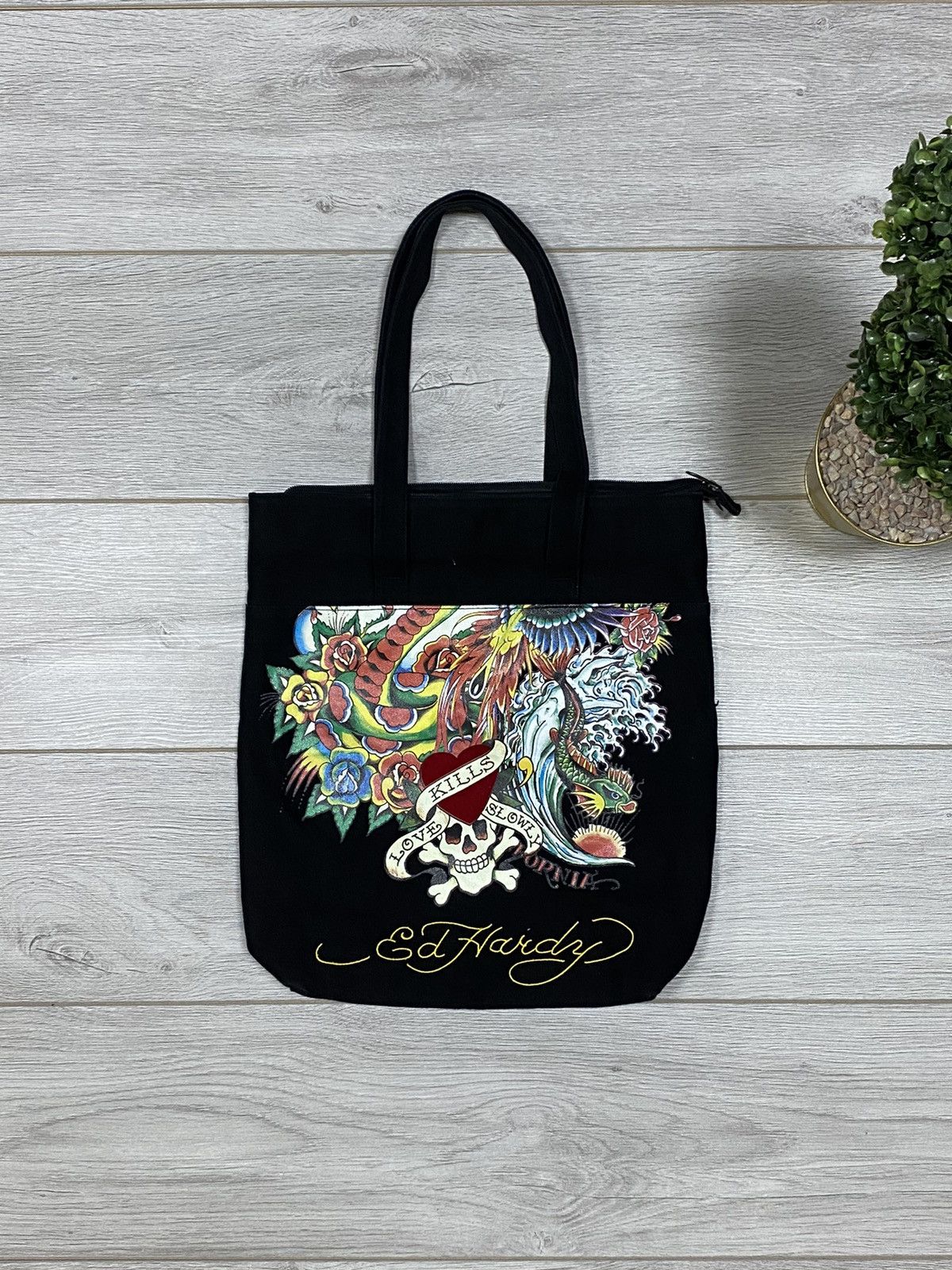 Christian Audigier × Ed Hardy × Vintage Ed Hardy skull ☠️ Love kills slowly vintage shopper bag Size ONE SIZE - 2 Thumbnail