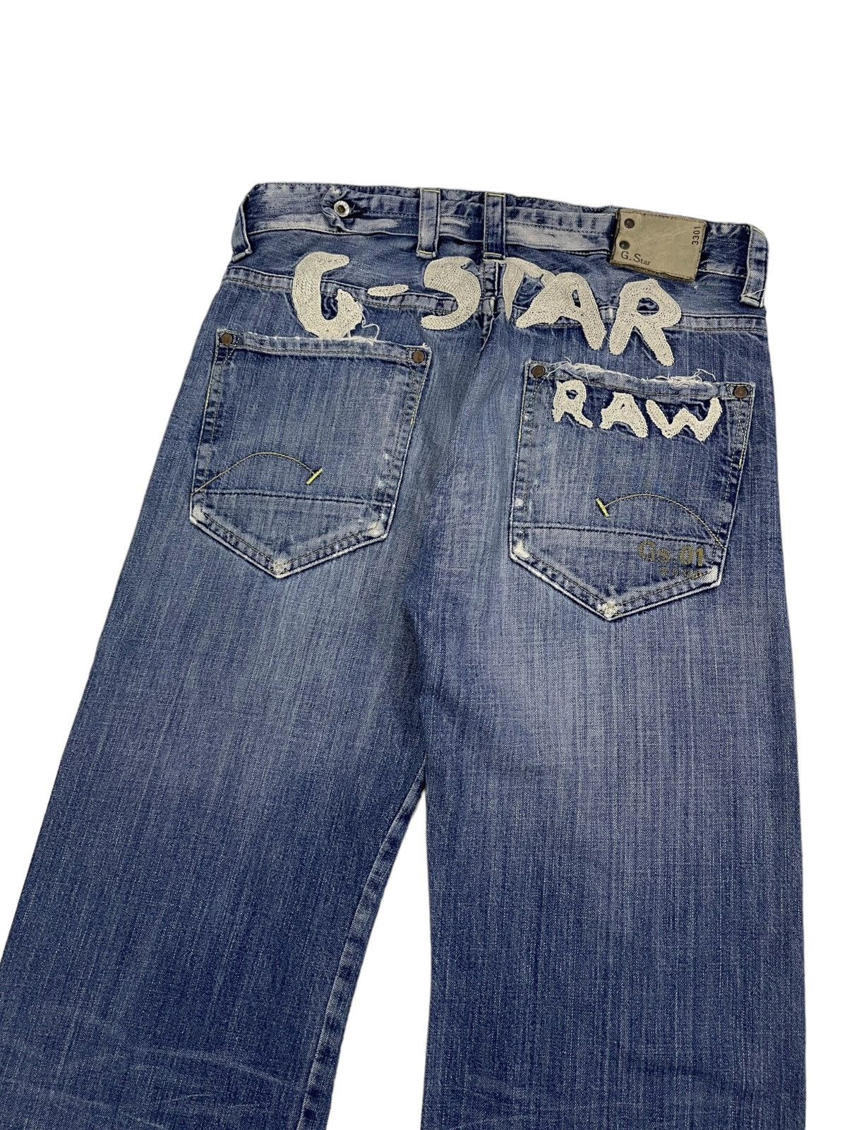 G-Star Vintage Gstar Raw Distressed Jeans Embroidery Logo Size US 34 / EU 50 - 1 Thumbnail