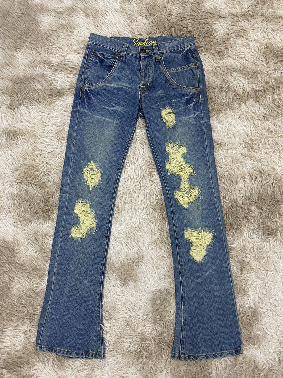 image of Distressed Denim x Jack Rose (S1)Flared Dopevtg.japan Jackrose Distressed Jeans in Navy Bule (Size 