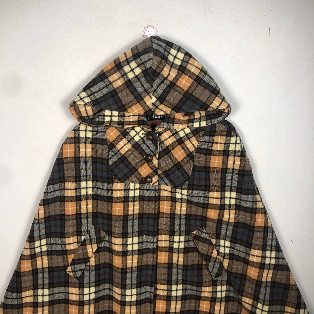 Cloak Avant Garde Brown Checkered Wool Poncho Capes Cloak Winter Size US L / EU 52-54 / 3 - 3 Thumbnail