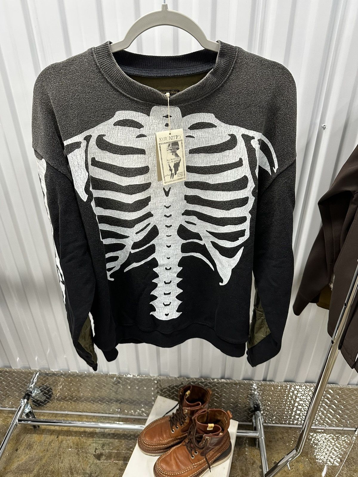 image of Kapital x Kapital Kountry Quilted Skeleton Bones Sweatshirt in Black, Men's (Size Large)