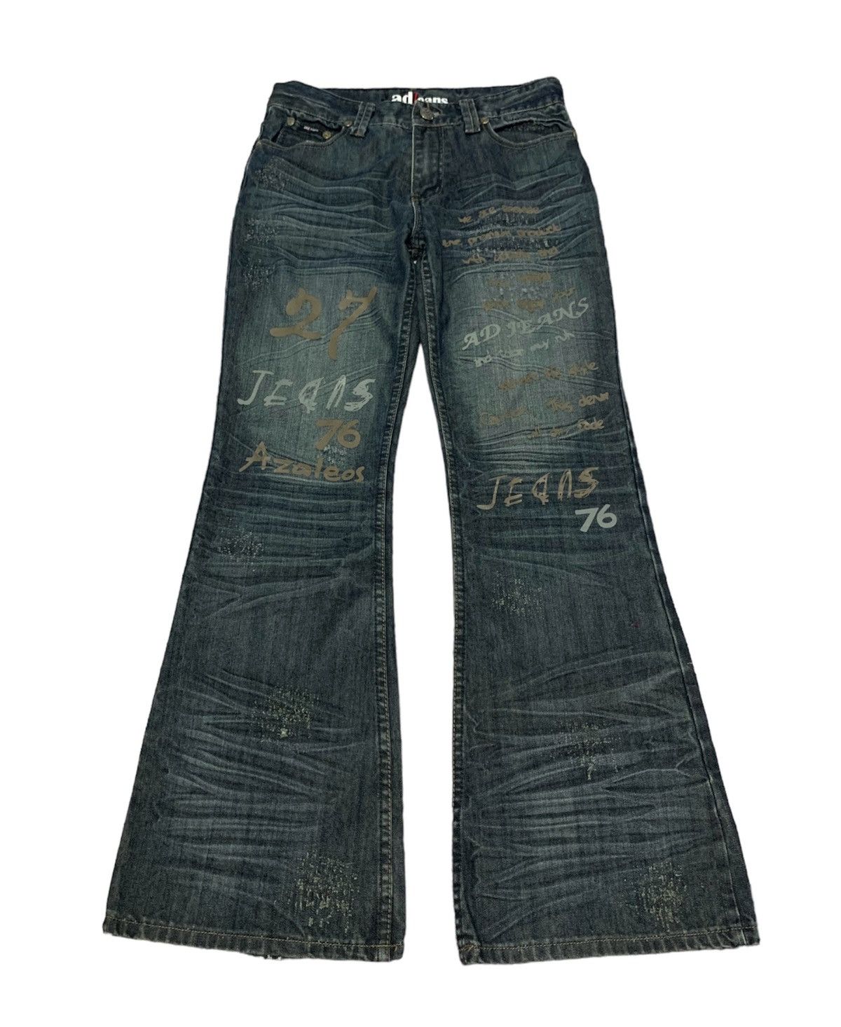 Japanese Brand Flare Japanese Brand adJeans Washed Poem Printed Denim Size US 31 - 1 Thumbnail