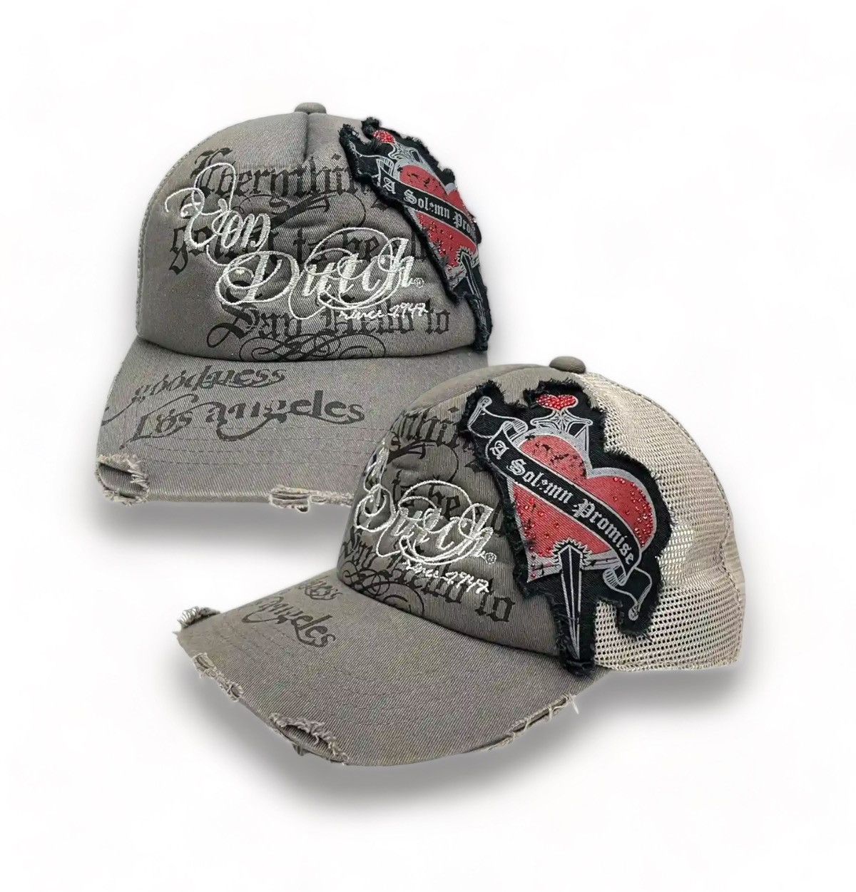 Von Dutch Von Dutch Distressed LA Script Heart Patch Trucker Hat Y2K Size ONE SIZE - 1 Thumbnail