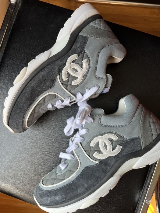 Chanel chanel logo runner sneakers grey | Grailed