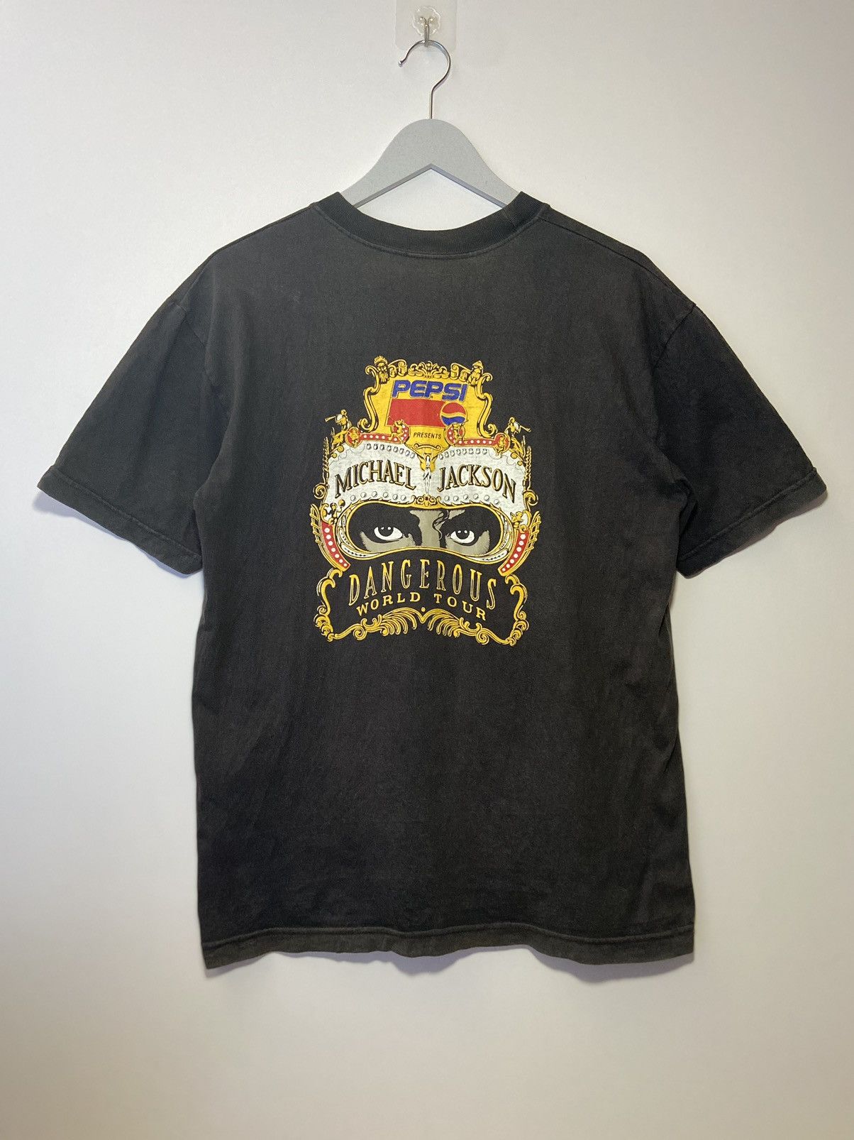 image of Michael Jackson Vintage Pepsi Dangerous World Tour Tee in Black, Men's (Size Medium)