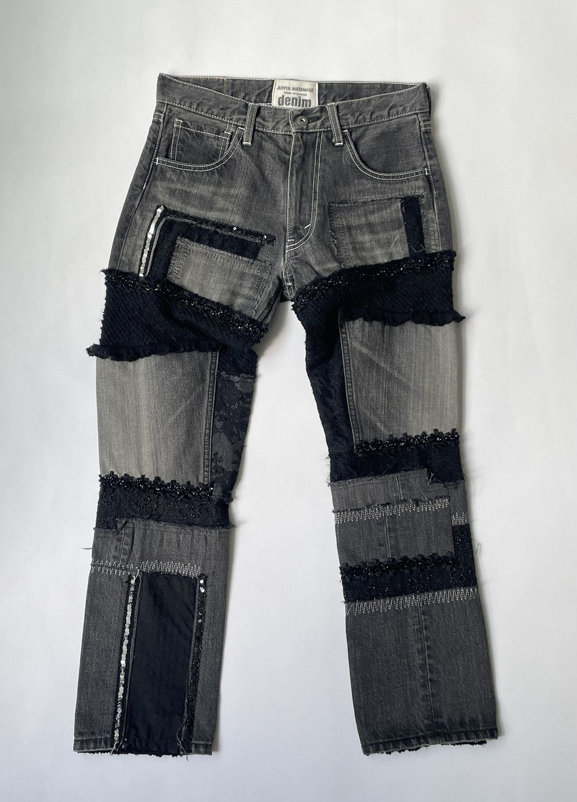 image of Comme Des Garcons x Junya Watanabe A/w 14 Distressed Patchwork Jeans in Black/Grey, Women's (Size 2