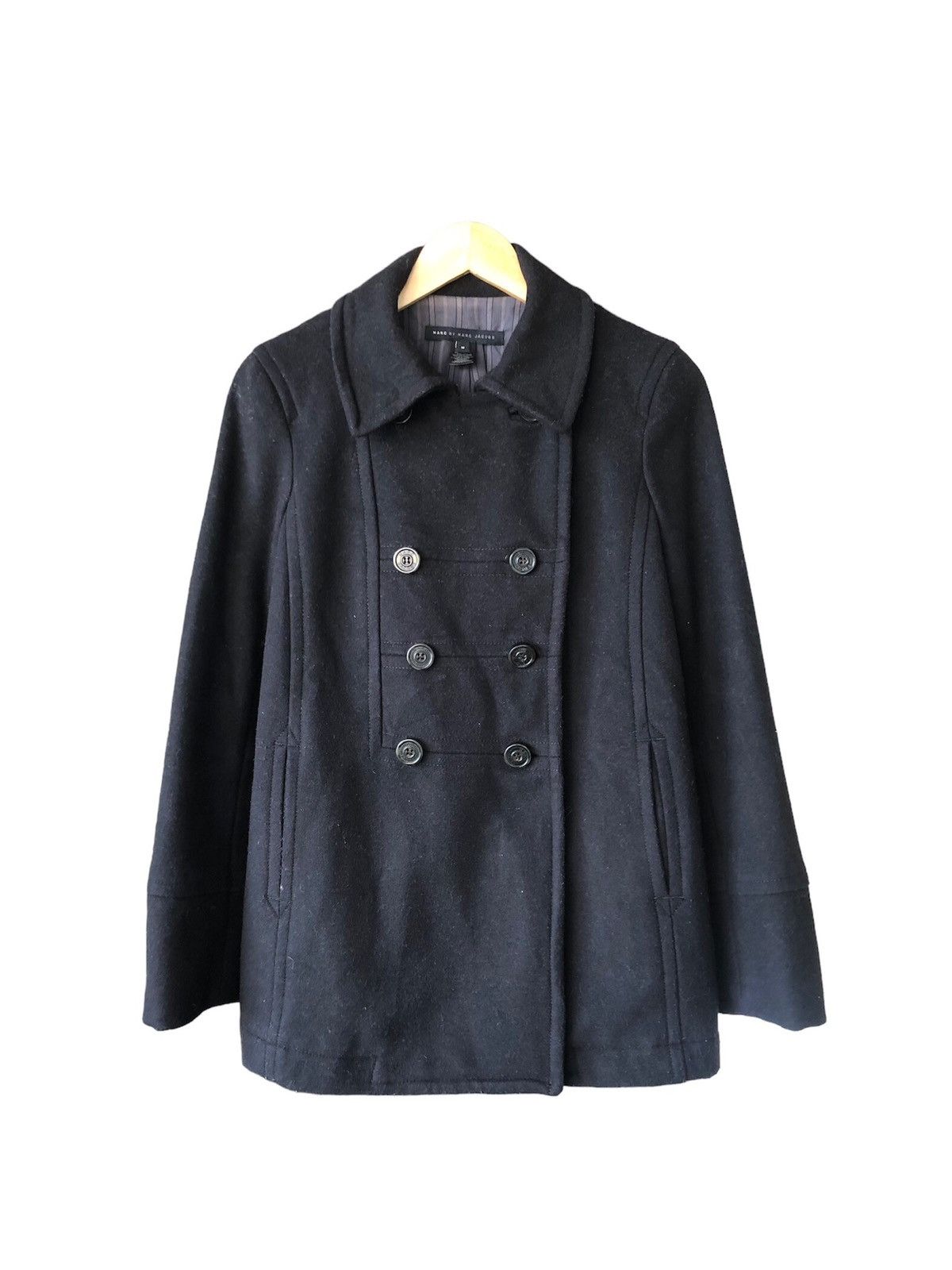 image of Marc By Marc Jacobs Double Breasted Wool Peacoat in Black, Men's (Size Medium)