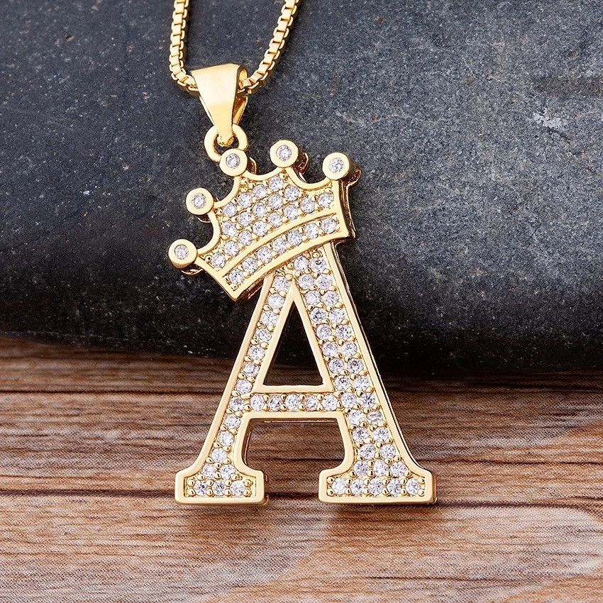 Jewelry A Crown Alphabet Pendant Chain Necklace Size ONE SIZE - 1 Thumbnail