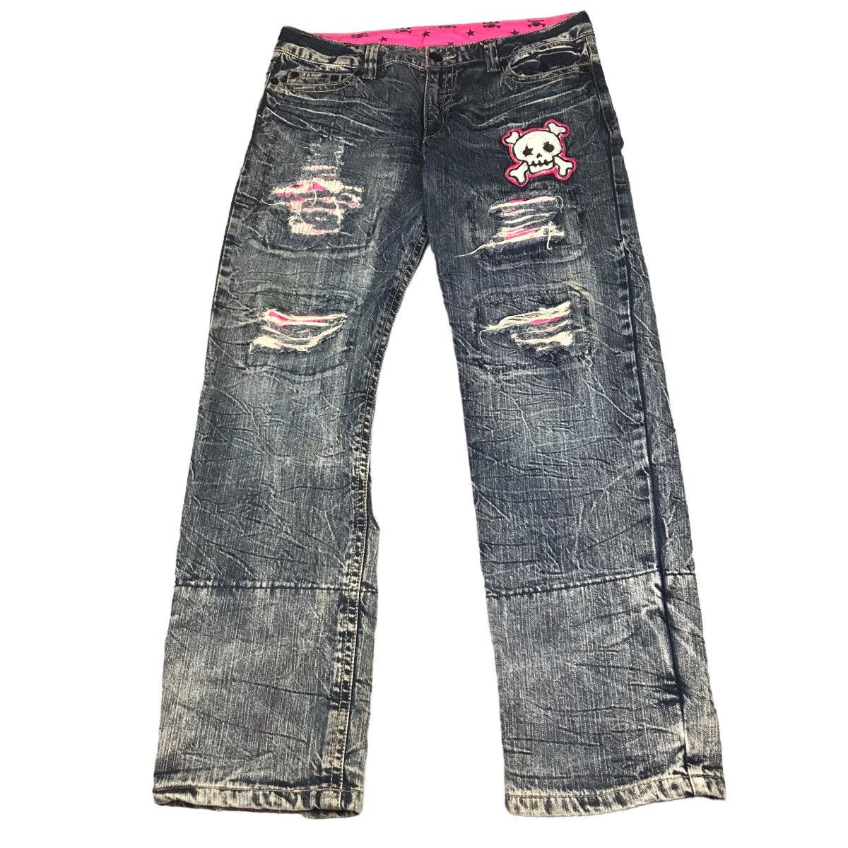 Japanese Brand ACID WASH JEANS JAPANESE PUNK BLUE FADED DISTRESSED PANTS Size US 34 / EU 50 - 1 Thumbnail