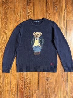 Teddy Bear Sweater 90s Cream Novelty Print Bow Sweater Slouchy 