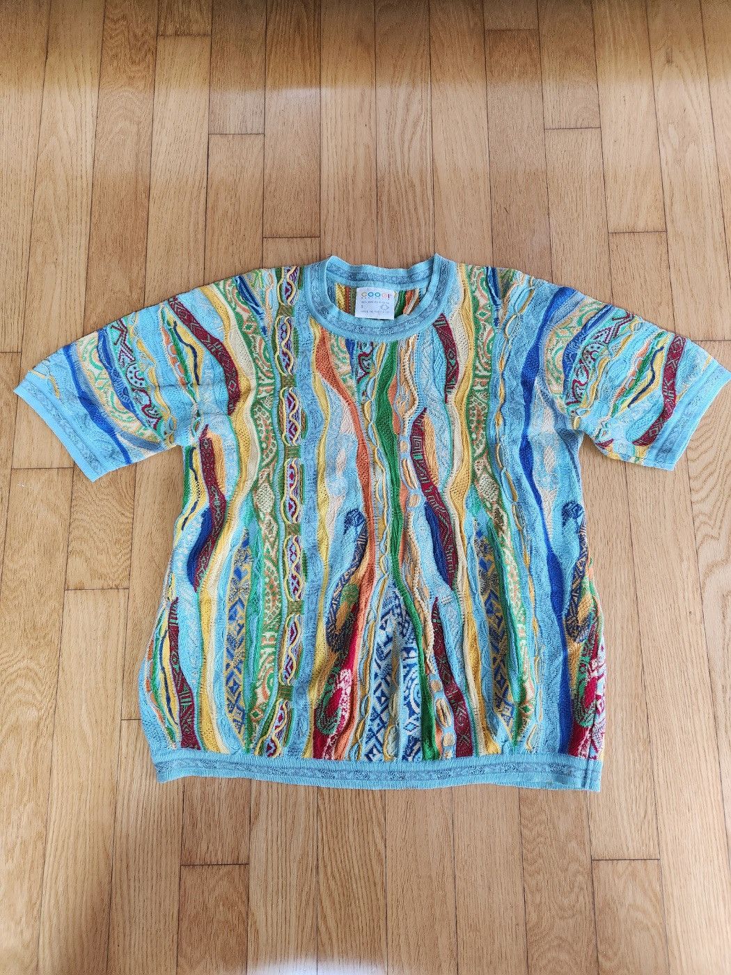 image of Coogi Crewneck Short Sleeve Cable-Knitted T-Shirt, Men's (Size Small)