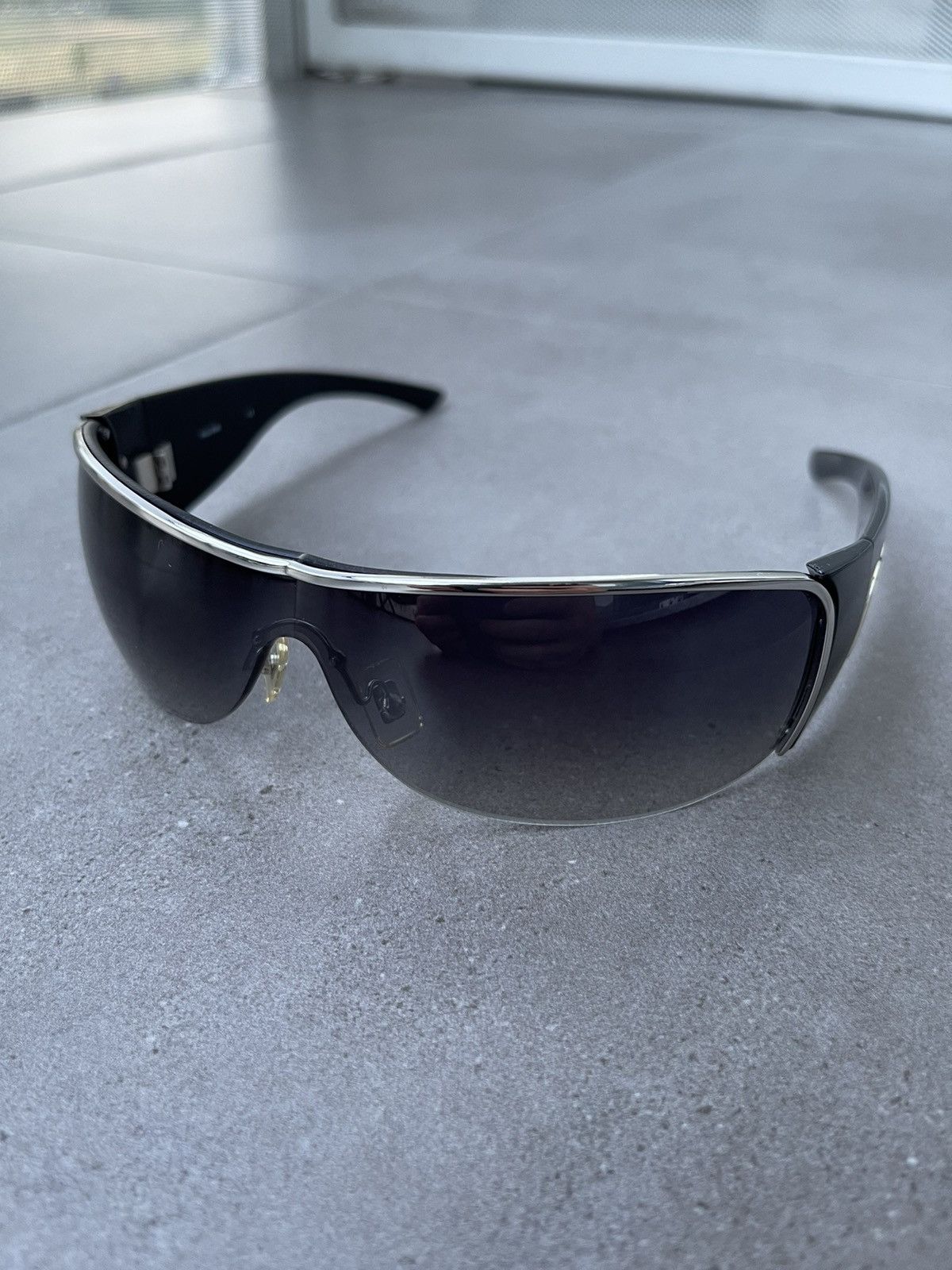 Miu Miu !DS! Miu Miu SMU58G 1BC-5D1 Black Silver Shield Sunglasses Size ONE SIZE - 3 Thumbnail