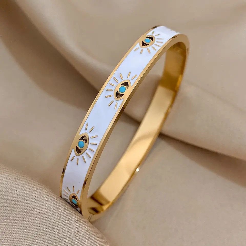 Other Devil Eye Charm White Enamel Bangles Bracelets Size ONE SIZE - 4 Thumbnail