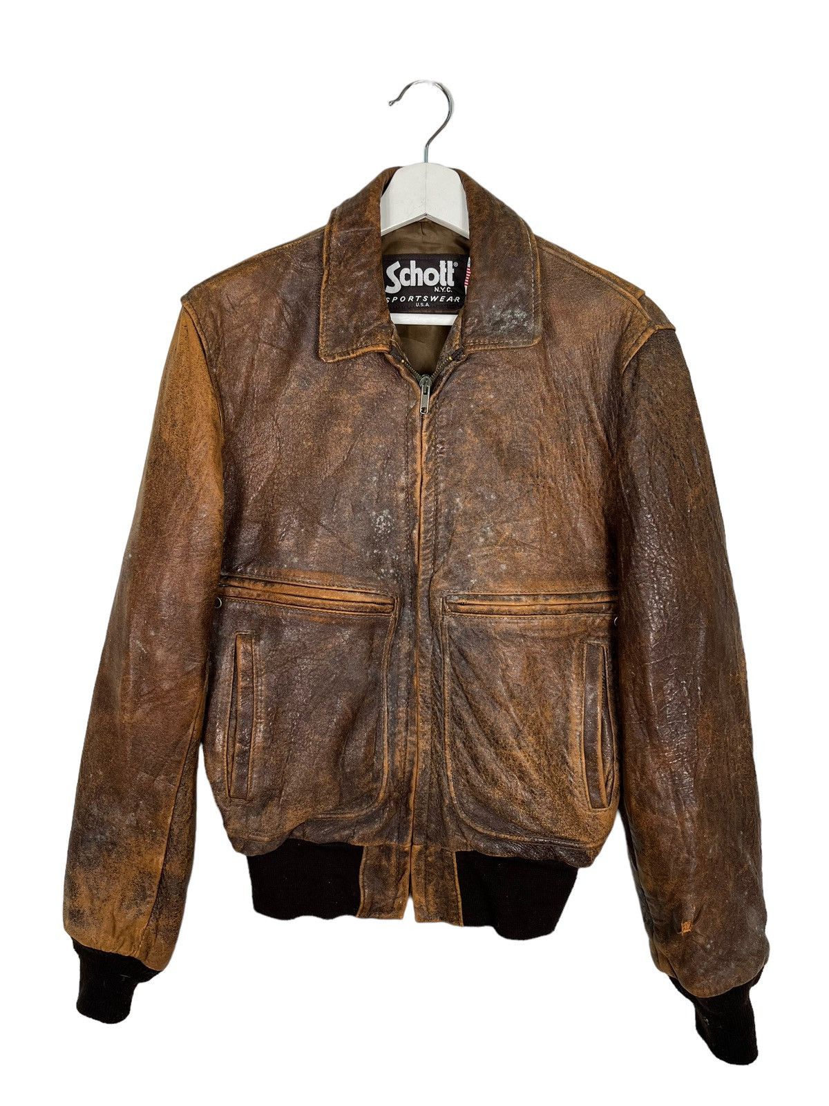 Schott 💥 VINTAGE SCHOTT NYC LEATHER BOMBER JACKET MADE IN USA Size US S / EU 44-46 / 1 - 5 Thumbnail