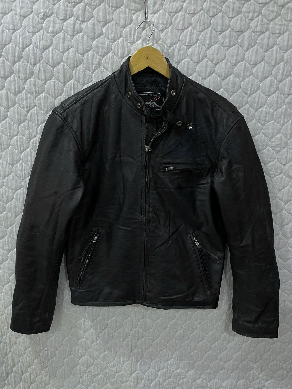 image of Leather Jacket x Moto (Uuuu). Oh Plan Inc Leather Rider E in Black, Men's (Size Small)