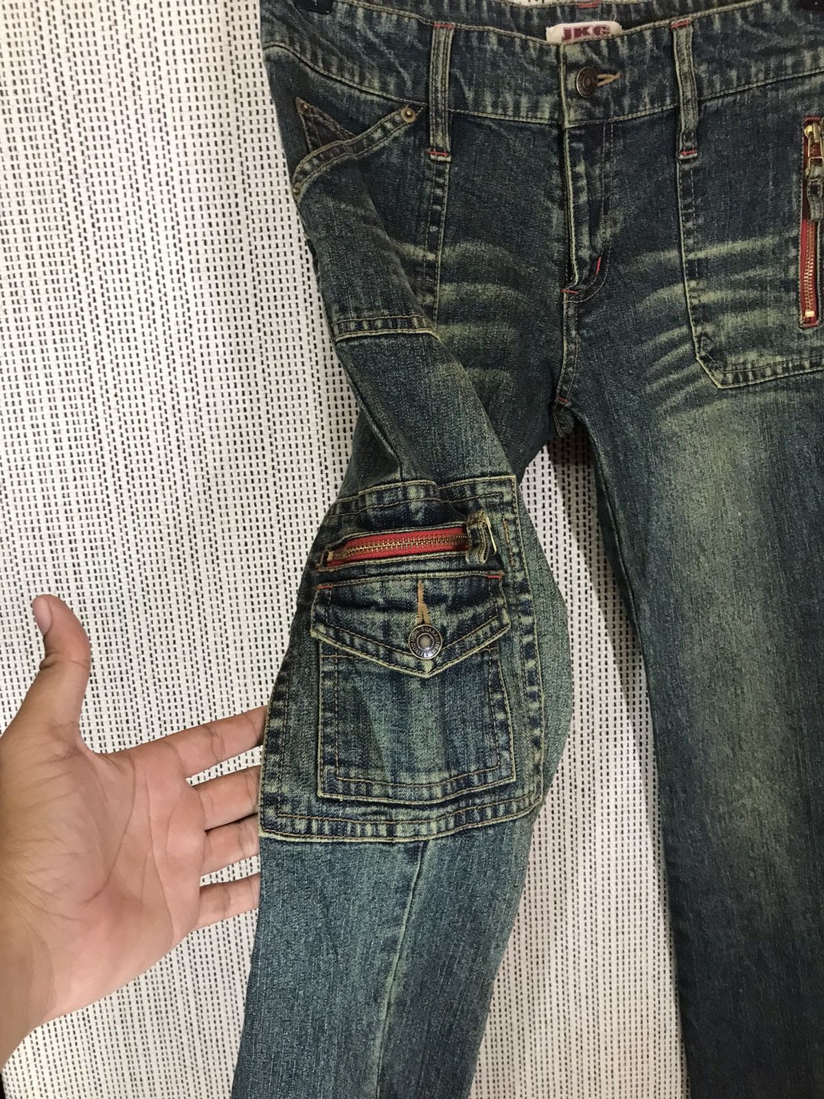 14th Addiction × Japanese Brand × Seditionaries 🔥FLARED🔥JKG DENIM BOOTCUT FLARED GREEN WAXED Size US 30 / EU 46 - 5 Thumbnail