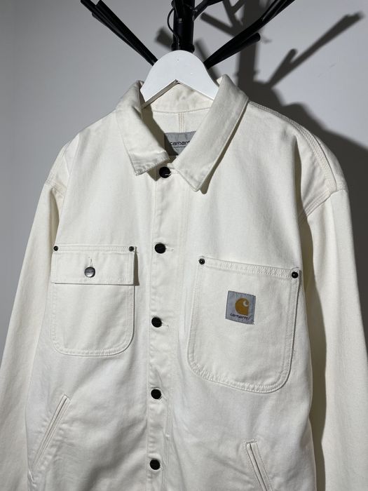 Vintage CARHARTT WIP BOXY LOGO SALEDO WHITE JACKET | Grailed