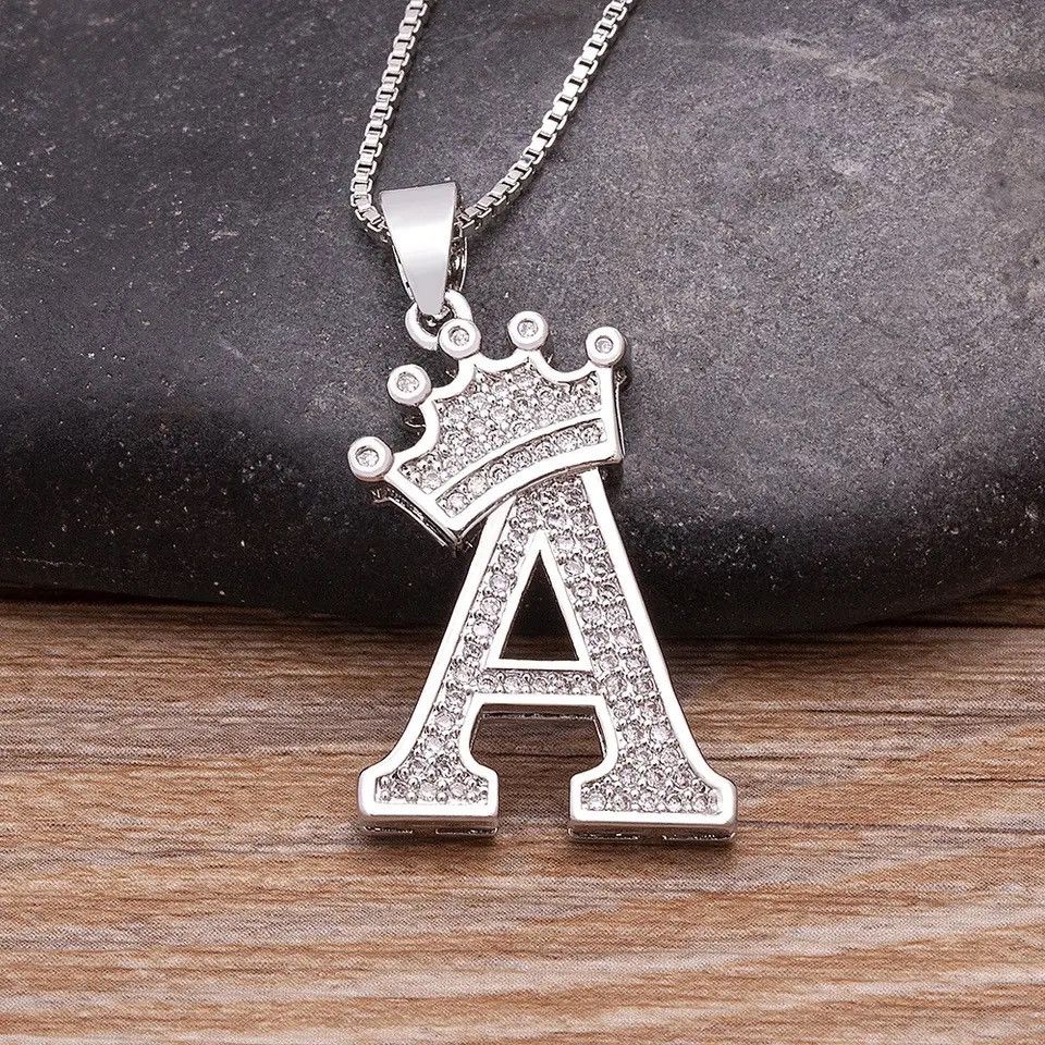 Jewelry A Crown Alphabet Pendant Chain Necklace Size ONE SIZE - 2 Thumbnail