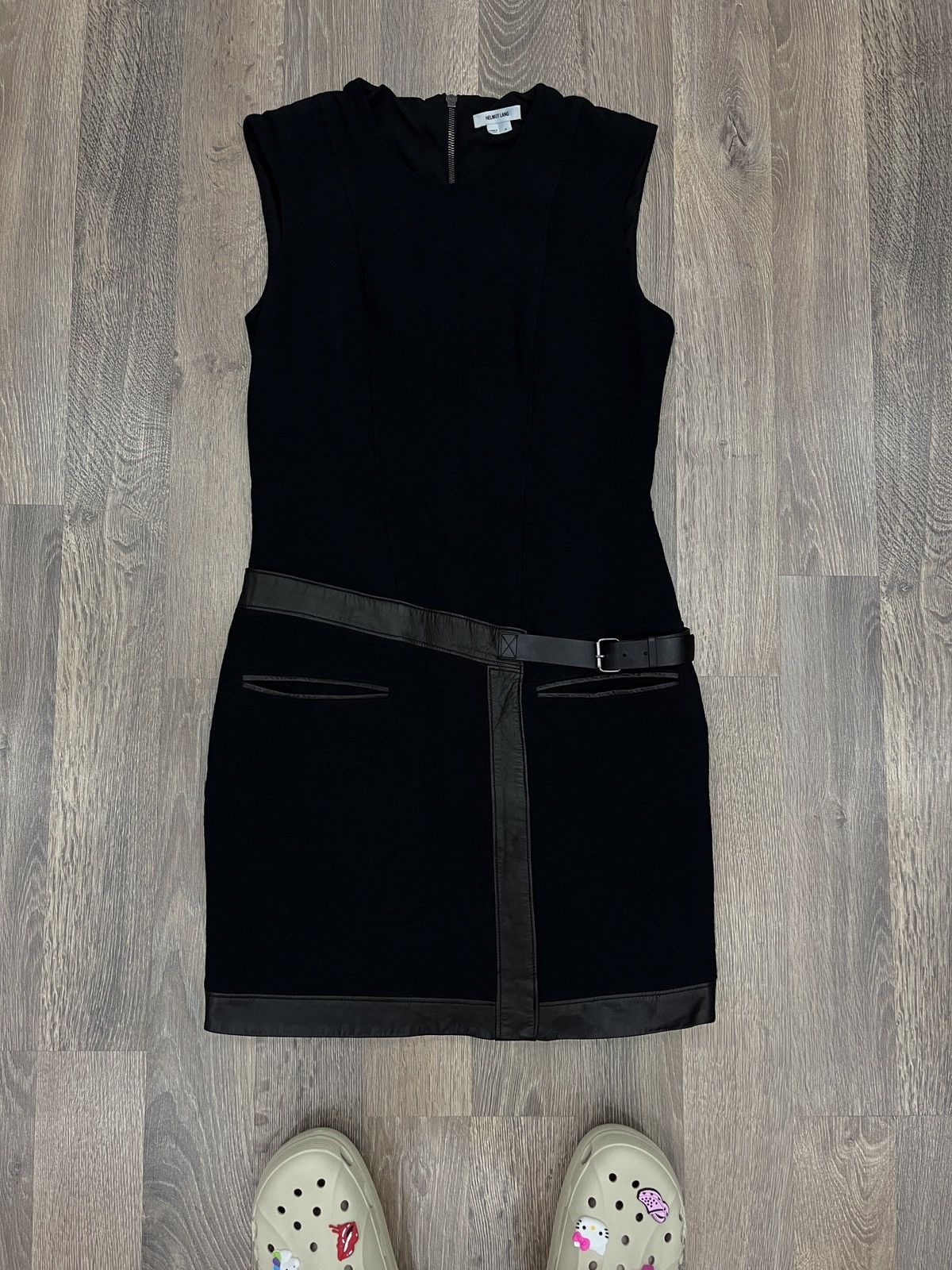 image of Woman’S Helmut Lang Black Dress Leather Details, Women's (Size Small)