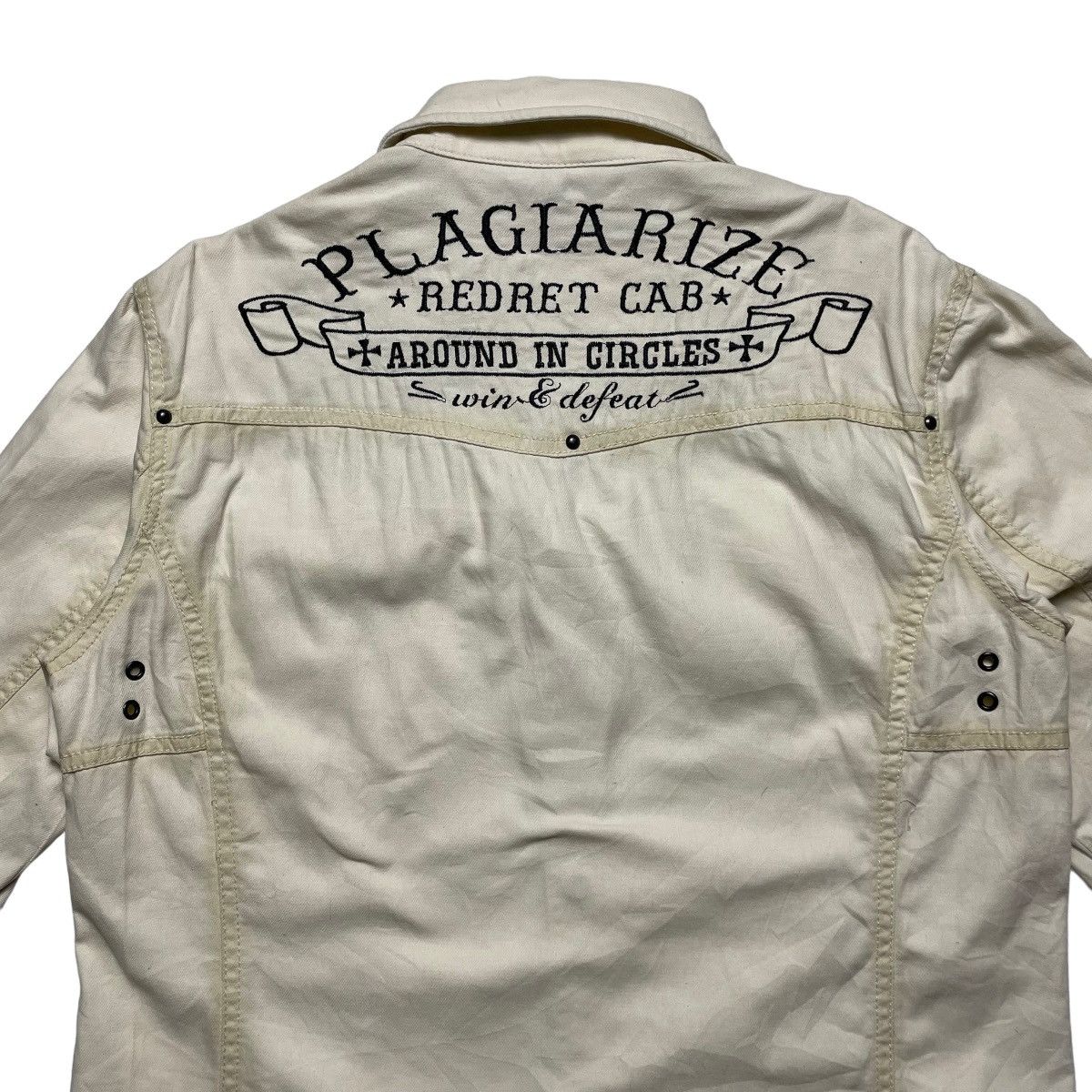 Le Grande Bleu (L.G.B.) 🇯🇵 IN THE ATTIC EMBROIDERED WORDING BUTTON UP SHIRT Size US M / EU 48-50 / 2 - 8 Thumbnail