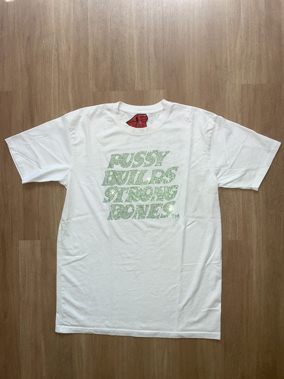 LaRopa La Ropa Pussy Builds Strong Bones Rhinestone T-Shirt | Grailed