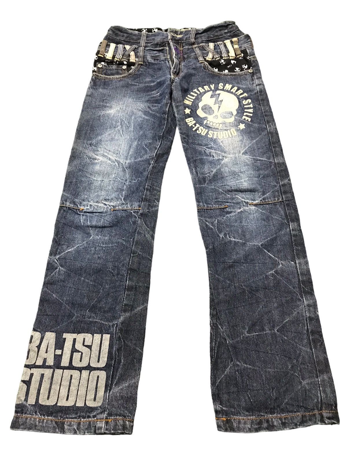 🔥BEST OFFER🔥 Batsu Studio Double Waist Skull Denim Jeans