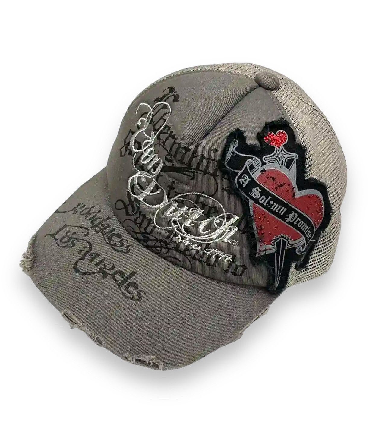 Von Dutch Von Dutch Distressed LA Script Heart Patch Trucker Hat Y2K Size ONE SIZE - 5 Thumbnail