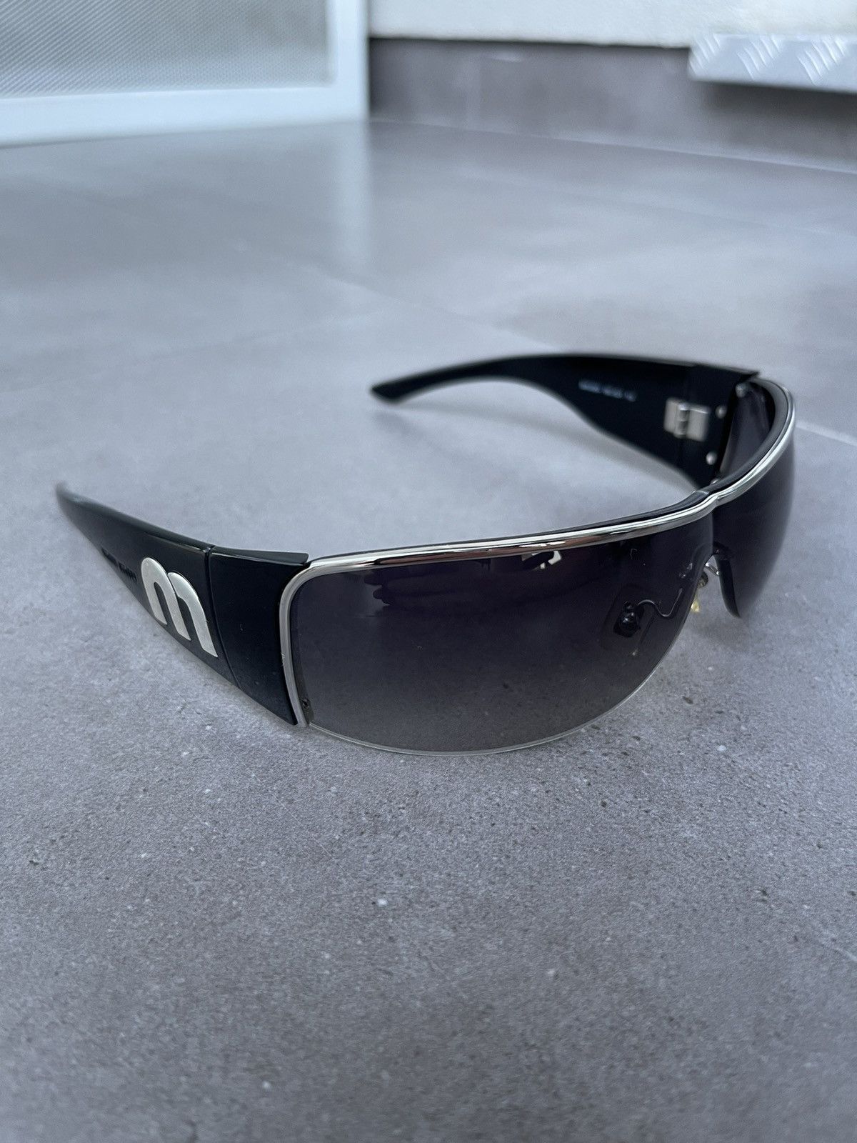Miu Miu !DS! Miu Miu SMU58G 1BC-5D1 Black Silver Shield Sunglasses Size ONE SIZE - 5 Thumbnail