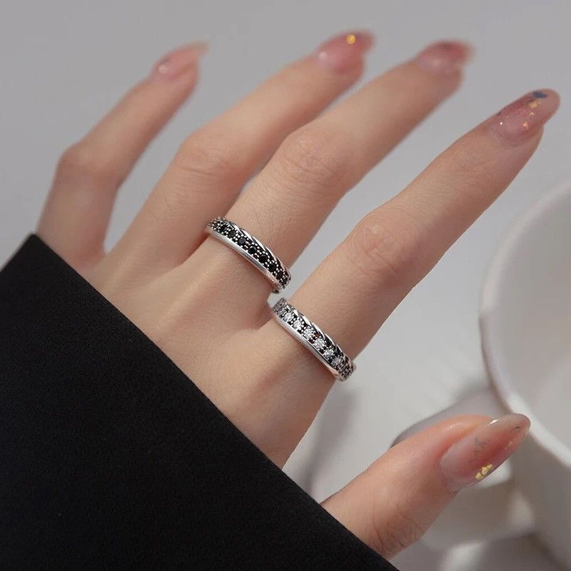 Vintage Black White Zircon Ring Size ONE SIZE - 2 Thumbnail
