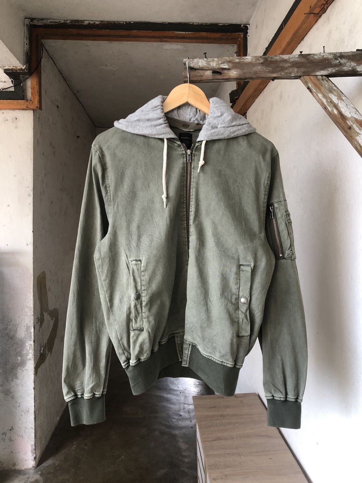 image of Rag Machine Military Style Bomber Jacket in Army Green, Men's (Size Medium)
