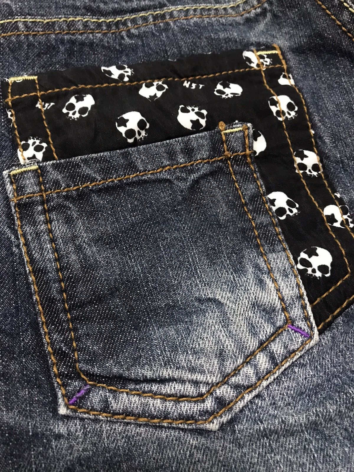 🔥BEST OFFER🔥 Batsu Studio Double Waist Skull Denim Jeans