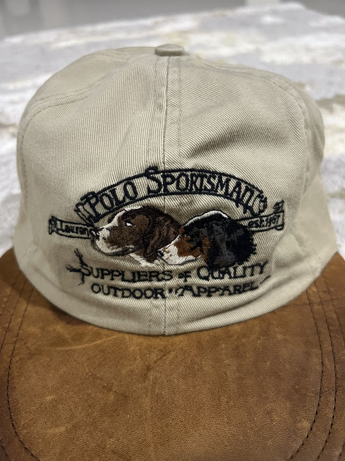 Ralph Lauren Sport RARE🔥80s Polo Sportsman Two Dogs Leather Brim Full Cap  Hat