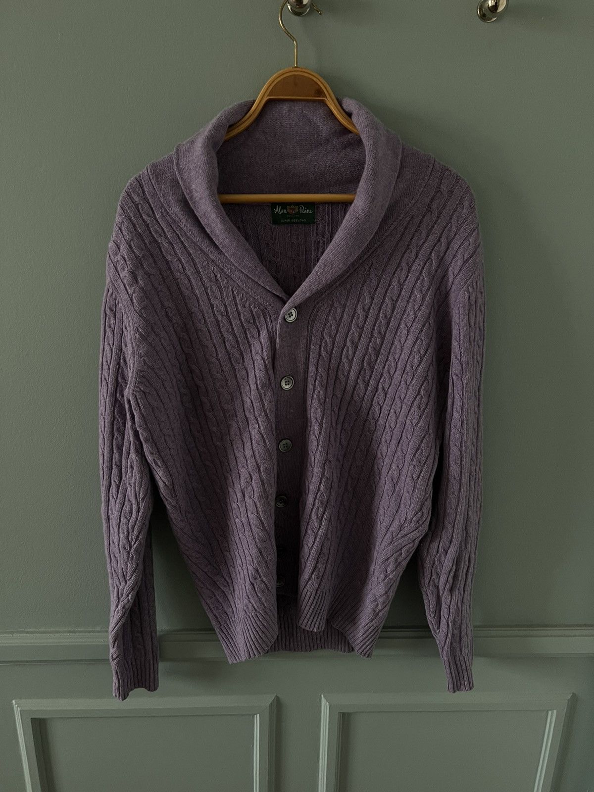 Cable knit shaw collar cardigan