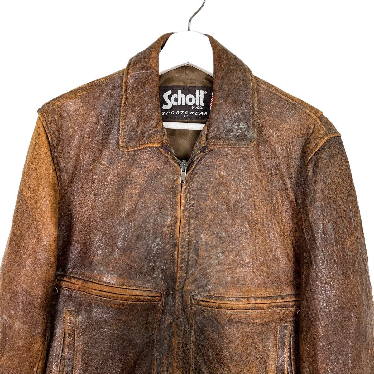 Schott 💥 VINTAGE SCHOTT NYC LEATHER BOMBER JACKET MADE IN USA Size US S / EU 44-46 / 1 - 2 Thumbnail