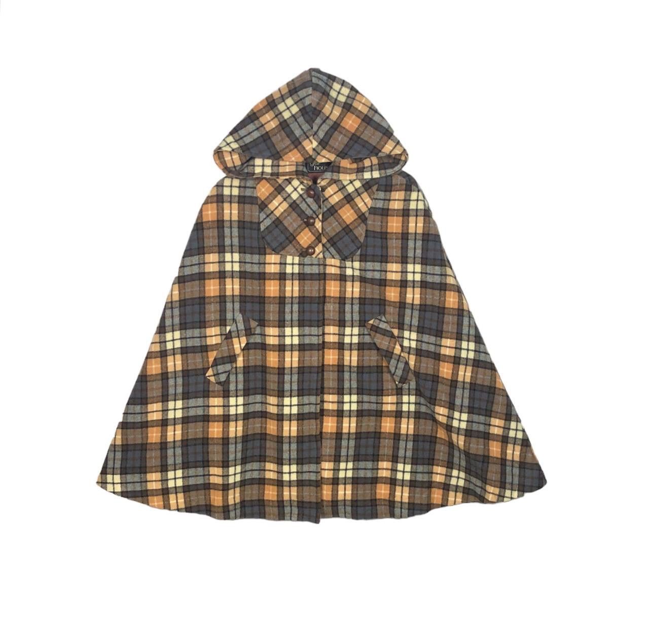 Cloak Avant Garde Brown Checkered Wool Poncho Capes Cloak Winter Size US L / EU 52-54 / 3 - 1 Thumbnail
