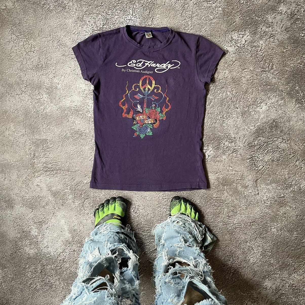 Vintage Vintage Y2K Ed Hardy Sun Faded Graphic Tee Purple Skater XL Size XL / US 12-14 / IT 48-50 - 1 Thumbnail