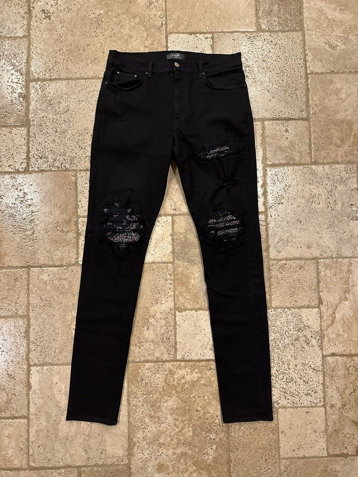 Amiri Mx1 Bandana Patch Black Denim Jeans